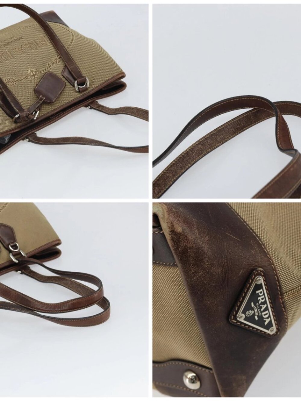 PRADA Tote Bag Canvas Beige Silver Auth 162142 - Picture 16 of 16